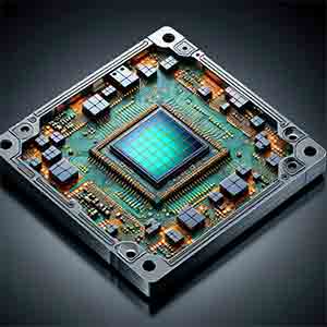 An illustration showcasing the pixel arrangement and intricate circuitry of a CMOS image sensor.