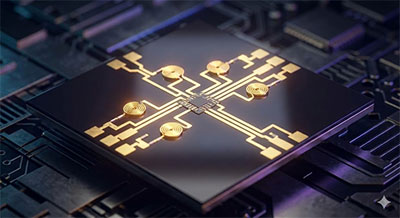 Advanced microchip with spiral inductors and gold interconnects