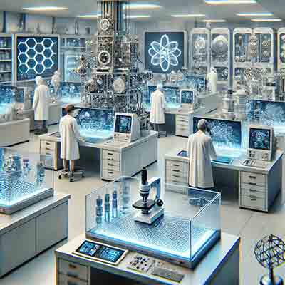 futuristic nanoengineering laboratory filled with advanced equipment