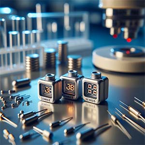 A photo representation of pyroelectric detectors on a lab bench.