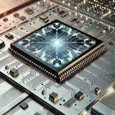 silicon-on-chip structure, illustrating a close-up view of a silicon wafer with integrated circuits
