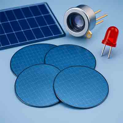 Silicon wafers with solar cell, optical sensor, and LED components used in light-based technologies