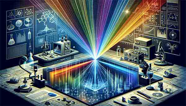 beam of light being dispersed into its constituent spectrum of colors by a prism