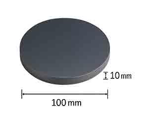100mm diameter silicon wafer with 10mm thickness on a transparent background, showing measurement labels
