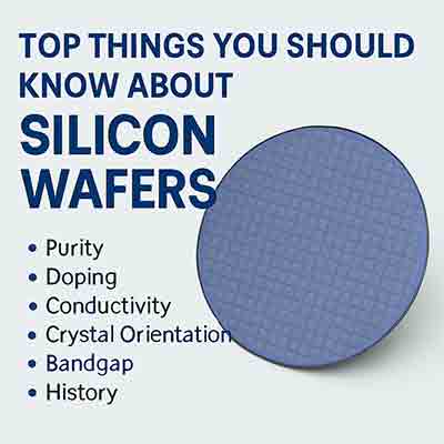 Illustration of silicon wafers showing doping types, conductivity, and semiconductor applications